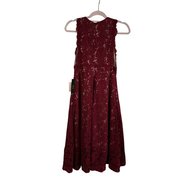 Kiss Kiss Burgundy Lace Sleeveless Midi Dress S Classy Holiday Event Cocktail - Picture 6 of 13